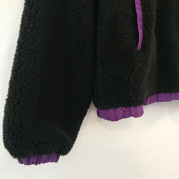 Ivory Ella Black Sherpa Teddy Fleece 1/3 Zip Purple Trim Accents - Picture 6 of 15